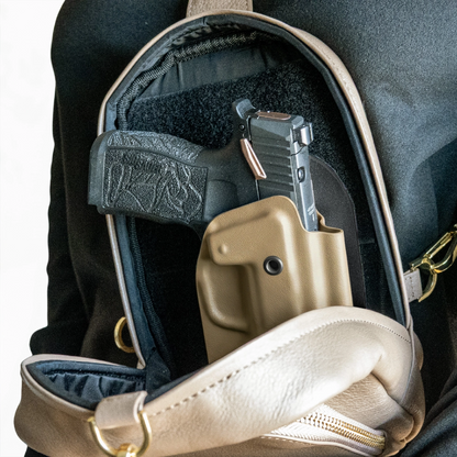 ALMOND HOLSTER IN A CAKES CONCEALED BAG.