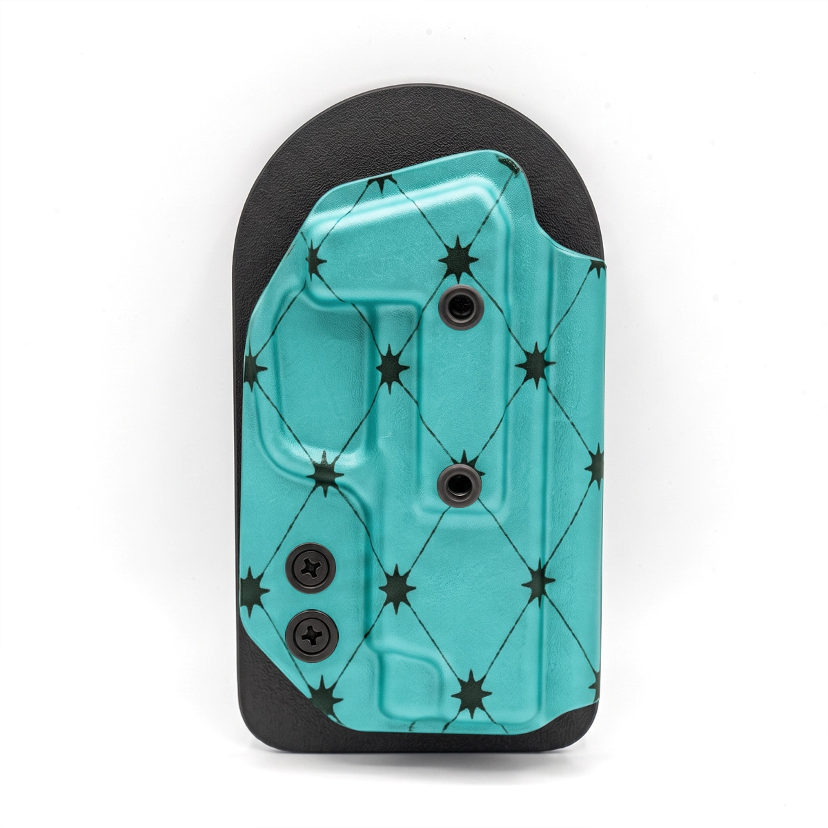 CAKES CONCEALED PRINTED AQUA HOLSTER ON A BLACK VELCRO BACKER.