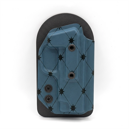 CAKES CONCEALED PRINTED BLUEBERRY HOLSTER ON A BLACK VELCRO BACKER.