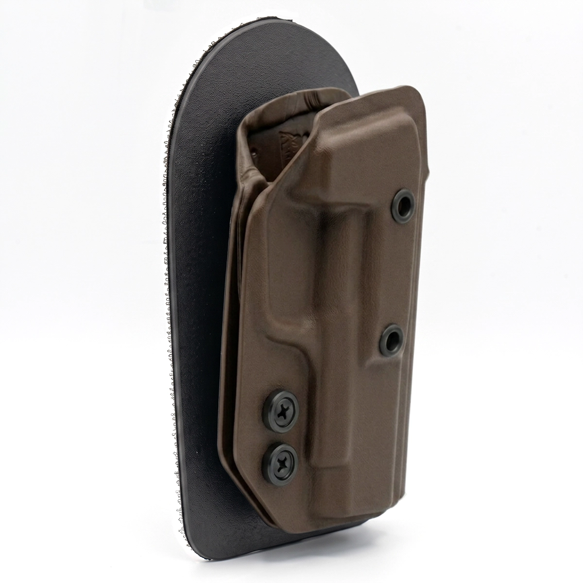 CHOCOLATE CAKES CONCEALED HOLSTER ANGLED TO THE SIDE ON A VELCRO BACKER.