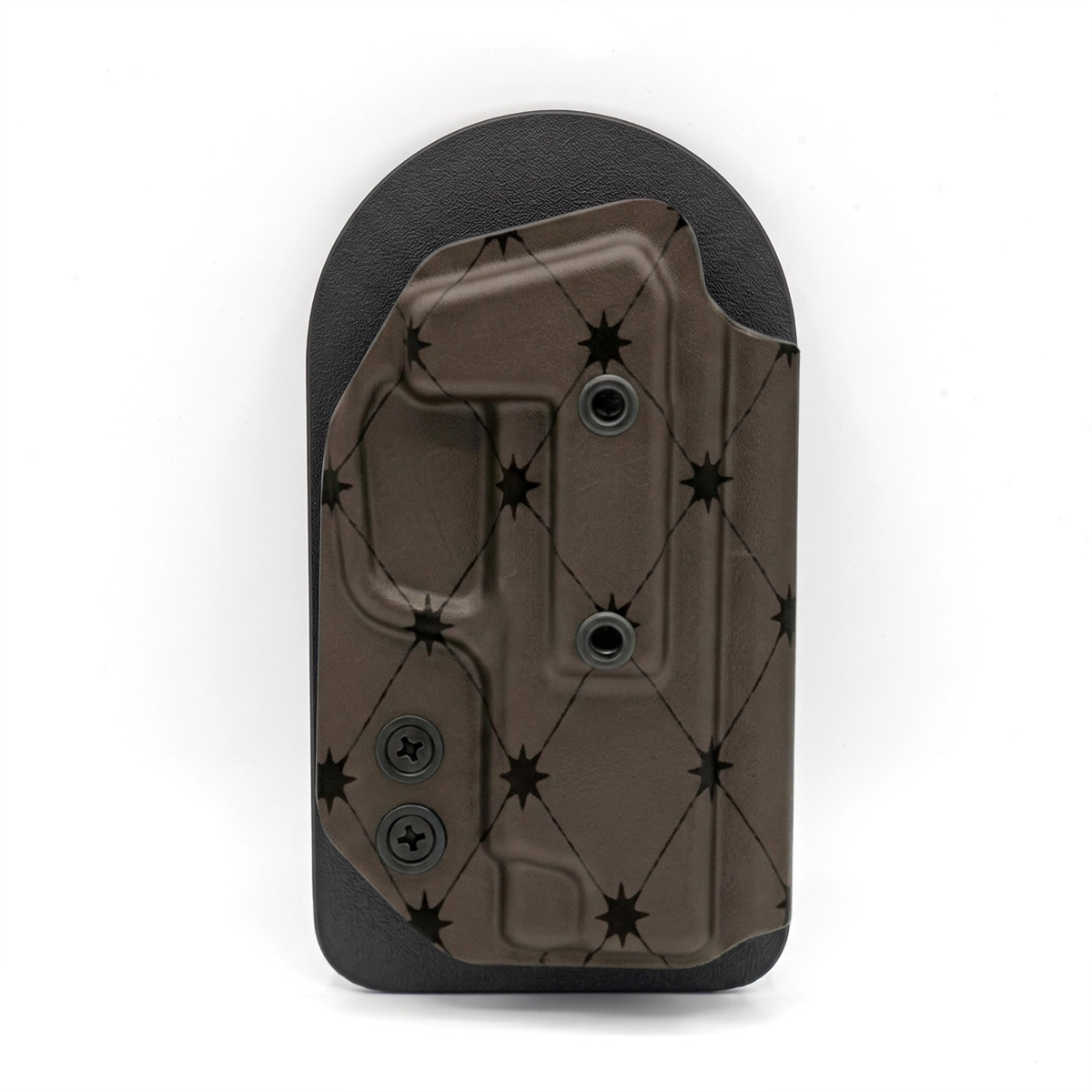 CAKES CONCEALED PRINTED CHOCOLATE HOLSTER ON A BLACK VELCRO BACKER.