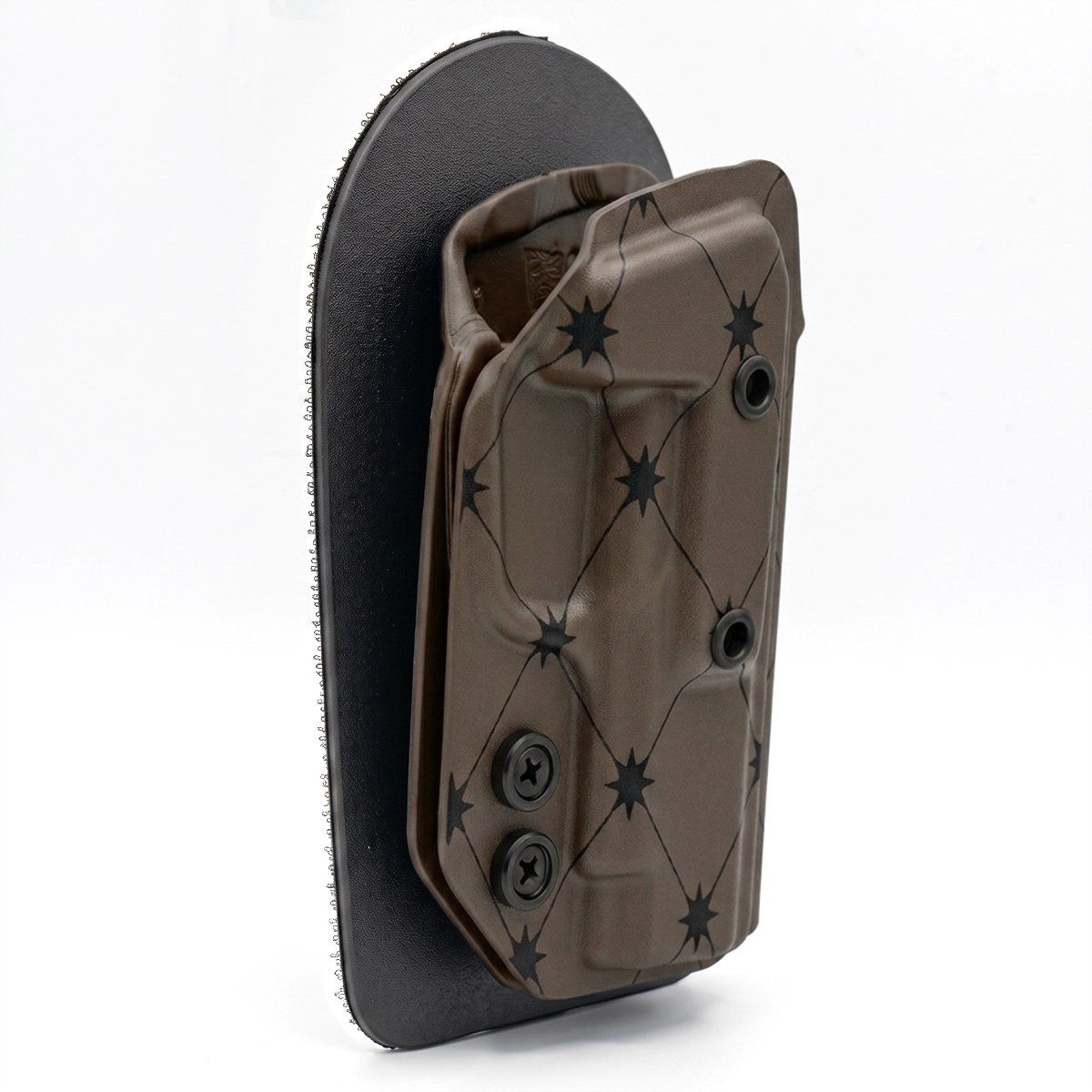 CAKES CONCEALED PRINTED CHOCOLATE HOLSTER ON A BLACK VELCRO BACKER SIDE ANGLE.