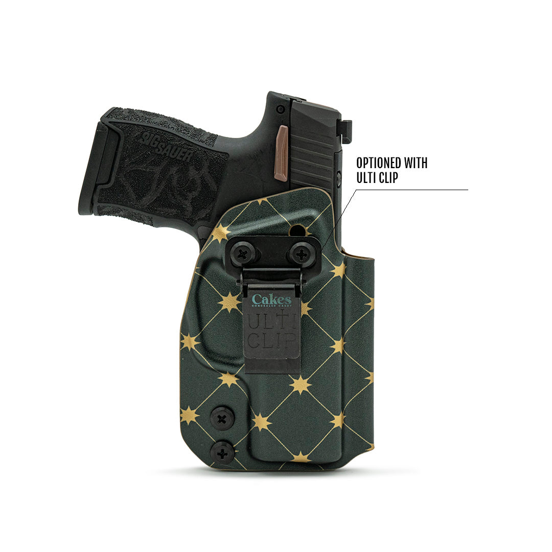 Black gun holster with star pattern and 'Cakes' branding on a white background