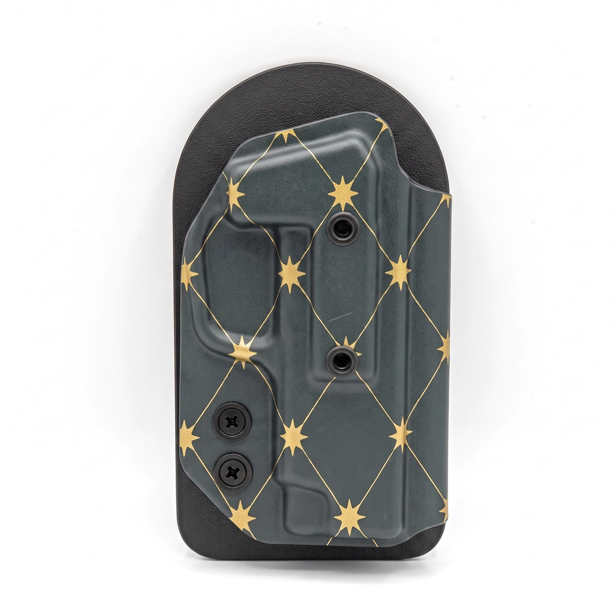 CAKES CONCEALED GOLD PREMIUM HOLSTER ON A BLACK VELCRO BACKER.