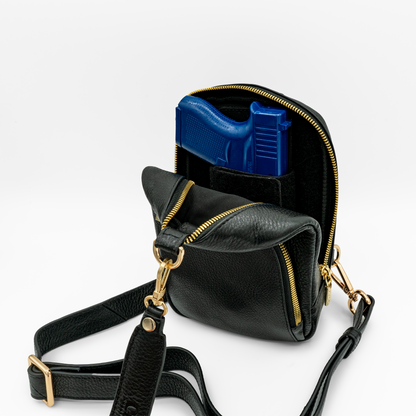 Madeline- Cross Body CCW Purse in Black Licorice - Gold Hardware