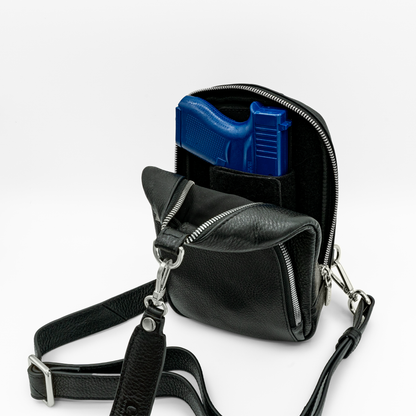 Madeline- Cross Body CCW Purse in Black Liquorice with Silver Hardware