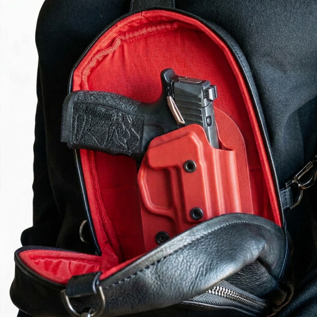 RED HOLSTER INSIDE CAKES CONCEALED CARRY BAG.
