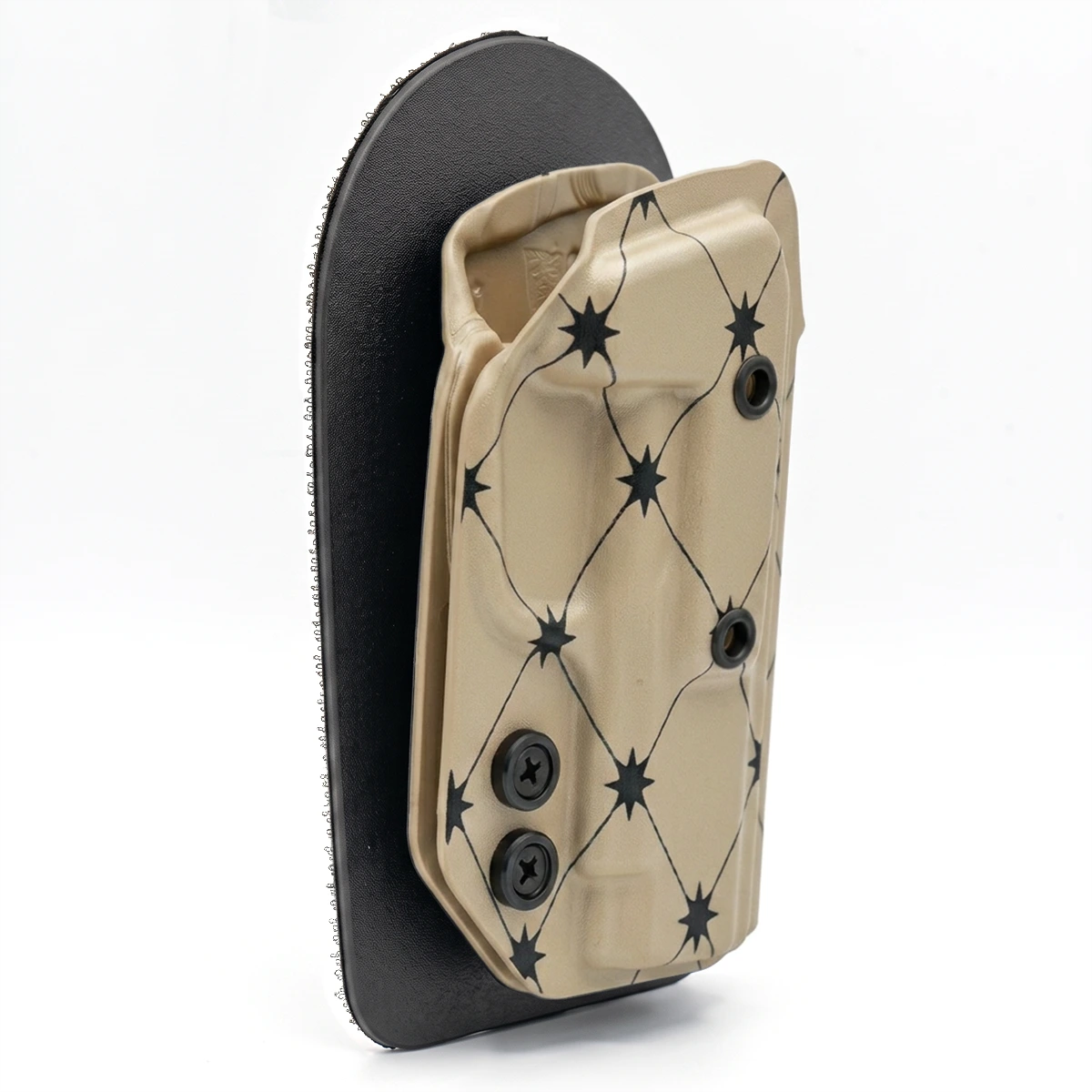 CAKES CONCEALED PRINTED VANILLA HOLSTER ON A BLACK VELCRO BACKER SIDE ANGLE.