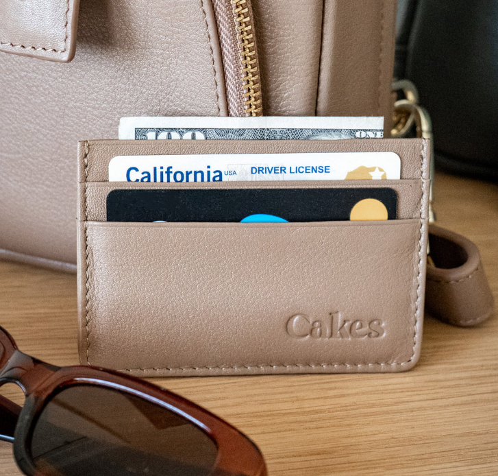 beige slim leather wallet